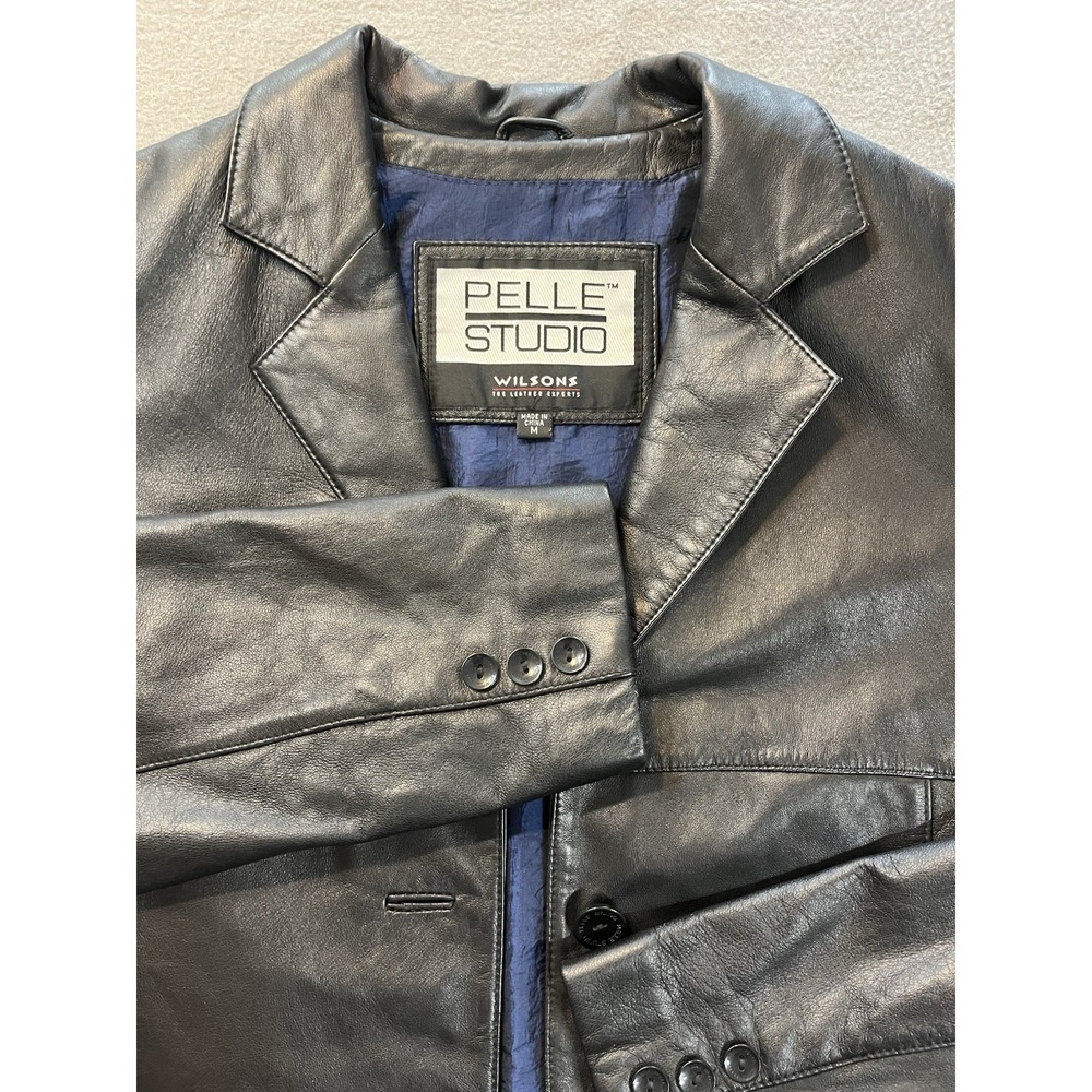 VTG Pelle Studio Wilsons Leather Womens M Black Leather Blazer Fitted Notch Lape